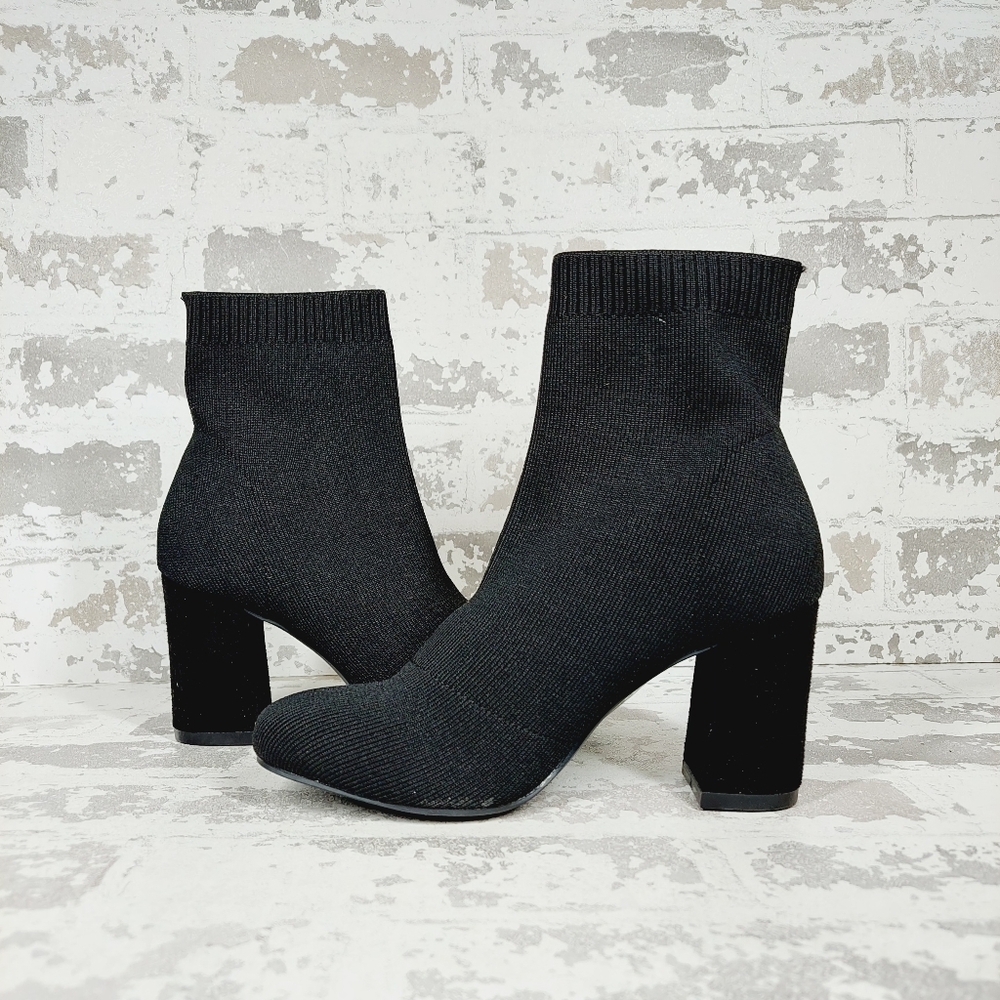 New Mia Black Sock Erika Round Toe Block Heel Ankle Boots F163 - Picture 4 of 12